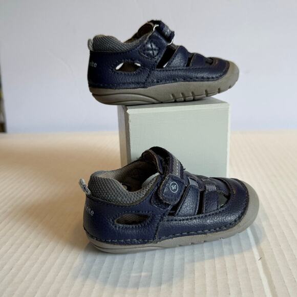 Stride Rite SM Sonny Boys Navy Blue Leather Fisherman Sandals Toddler Size 4M - Picture 5 of 9
